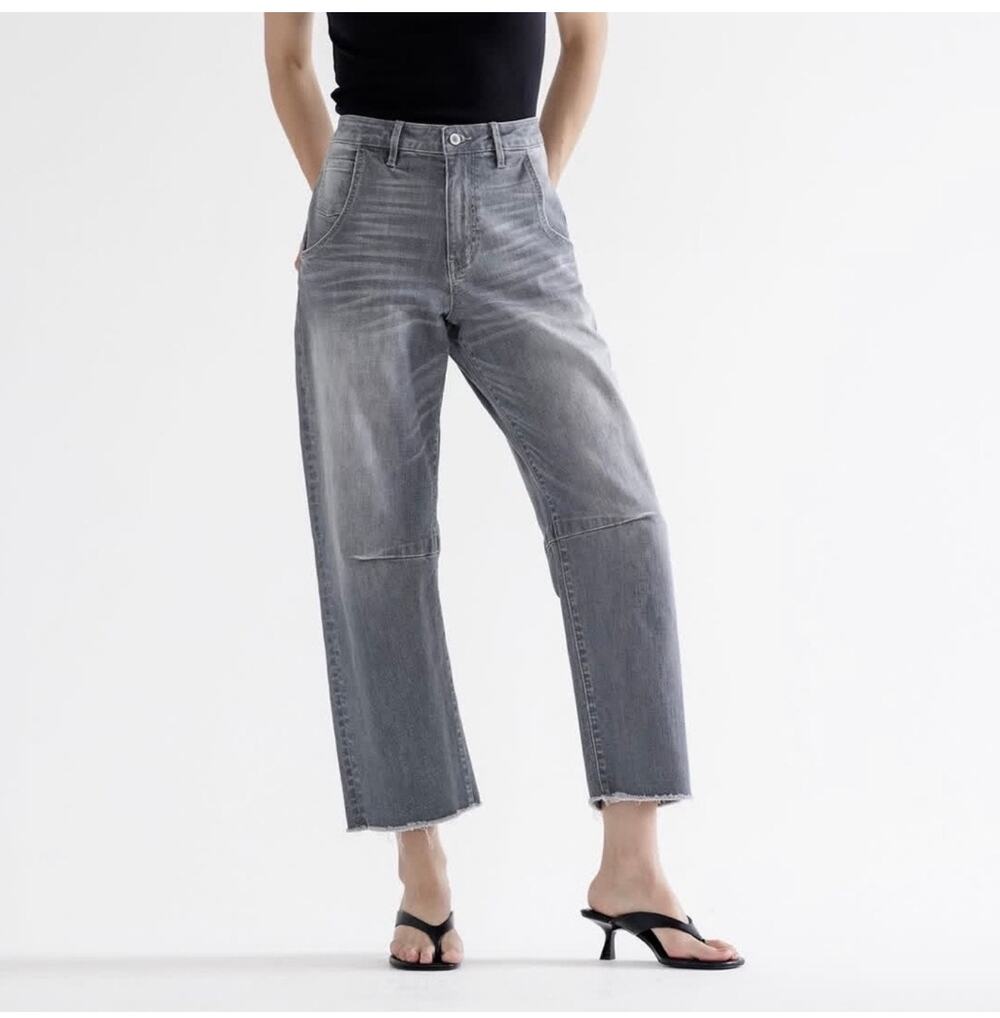 Mica Barrel Jeans Women’s Size 32 NWT Denim Super High Wide Leg Ankle Jeans Gray